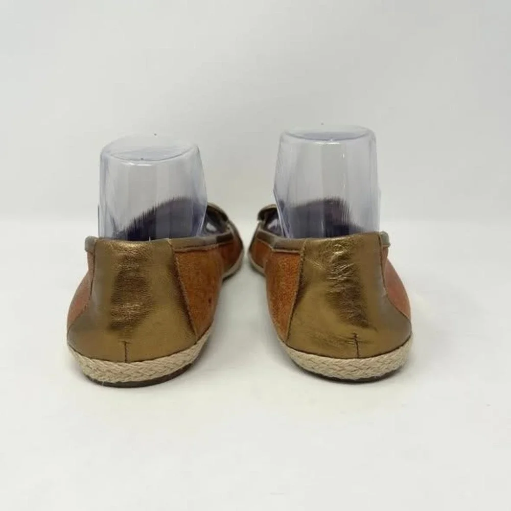 Nurture Leather Flats Wms 9.5 Rusty Brown Espadrille Gold Trim Boho Western‎